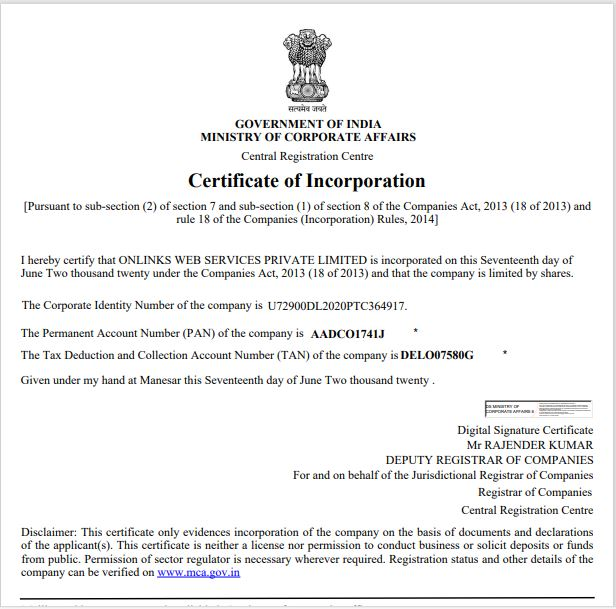 Certificate of Incorporation